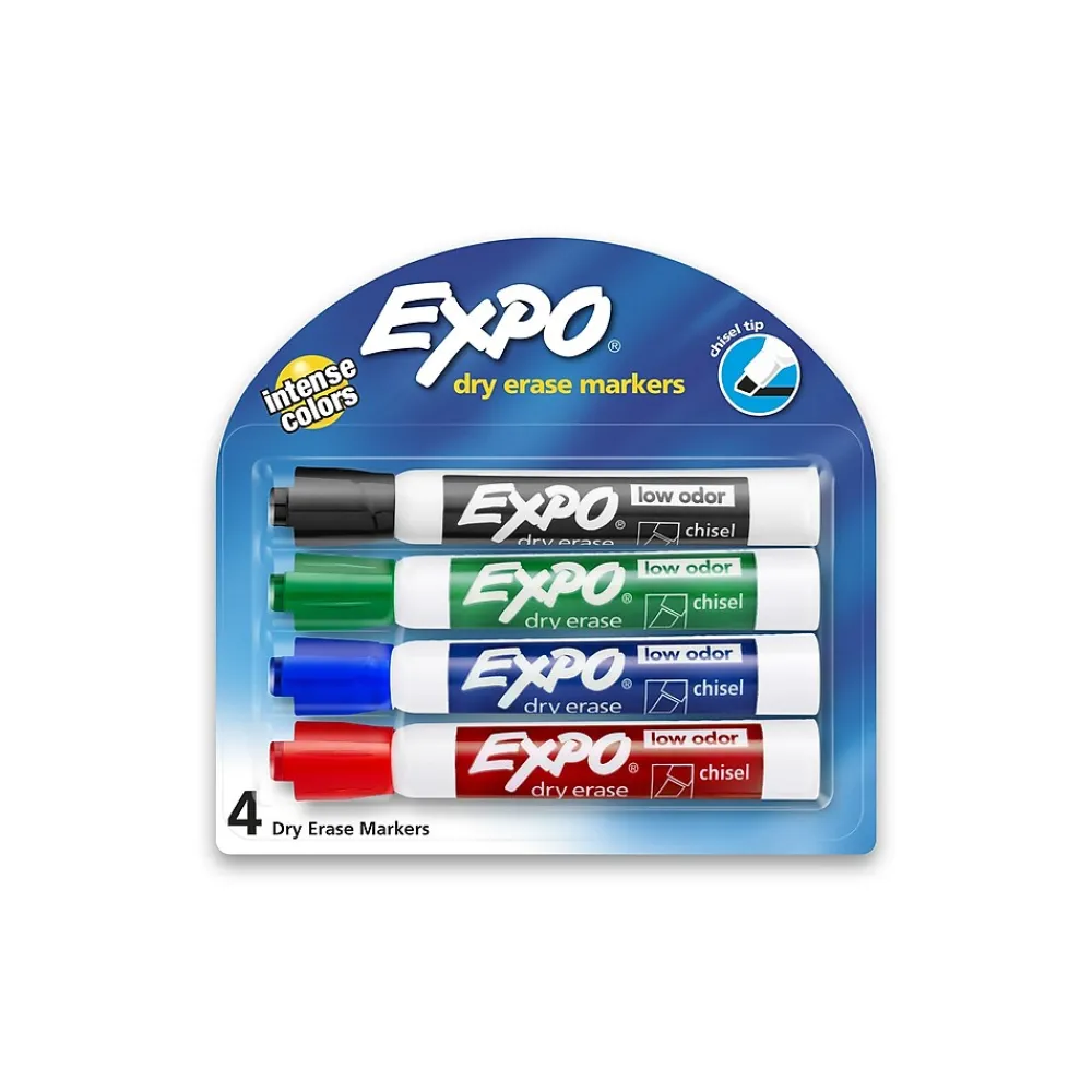 Markers|Expo Tank Dry Erase Marker, Chisel Tip, Assorted, 4/Pack (80174)