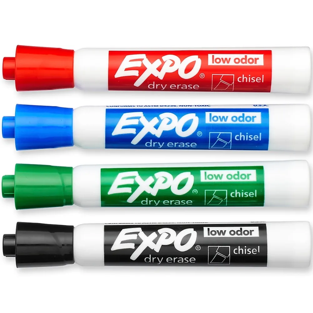 Markers|Expo Tank Dry Erase Marker, Chisel Tip, Assorted, 4/Pack (80174)