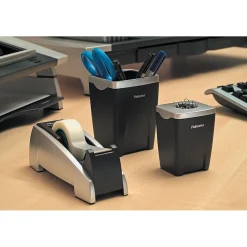 Clips & Fasteners|Fellowes ® Office Suites™ Paper Clip Cup, Black/Silver, 3-1/4"H x 2-4/9"W x 2-1/5"D (8032801)