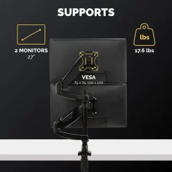 Fellowes Platinum Series Dual Stacking Adjustable Monitor Arm, Up to 27", Black (8043401)