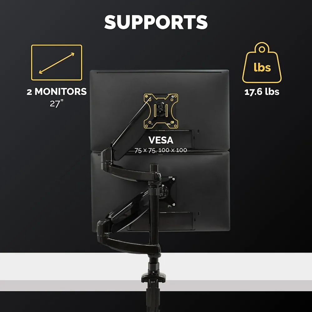 Fellowes Platinum Series Dual Stacking Adjustable Monitor Arm, Up to 27", Black (8043401)