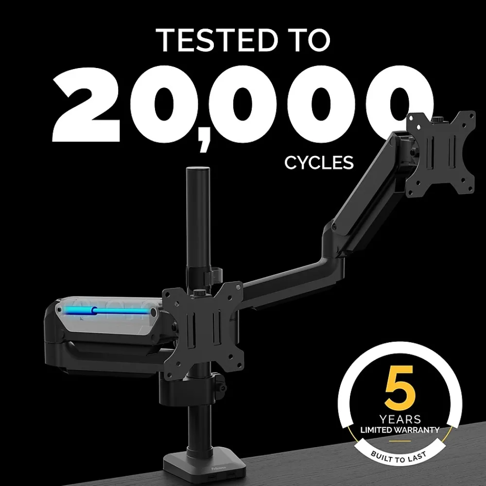 Fellowes Platinum Series Dual Stacking Adjustable Monitor Arm, Up to 27", Black (8043401)