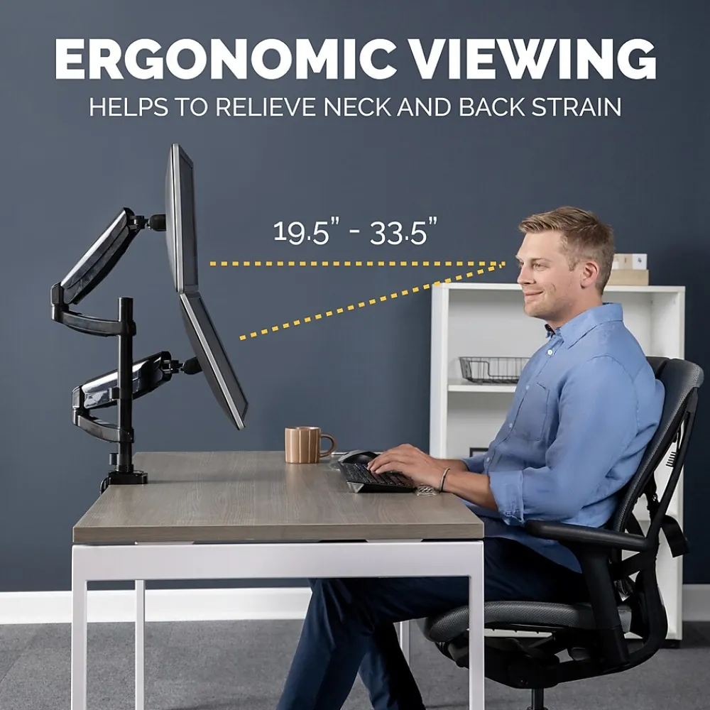 Fellowes Platinum Series Dual Stacking Adjustable Monitor Arm, Up to 27", Black (8043401)