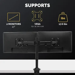 Fellowes Reflex Dual Adjustable Monitor Arm, Up to 27", Black (8502601)