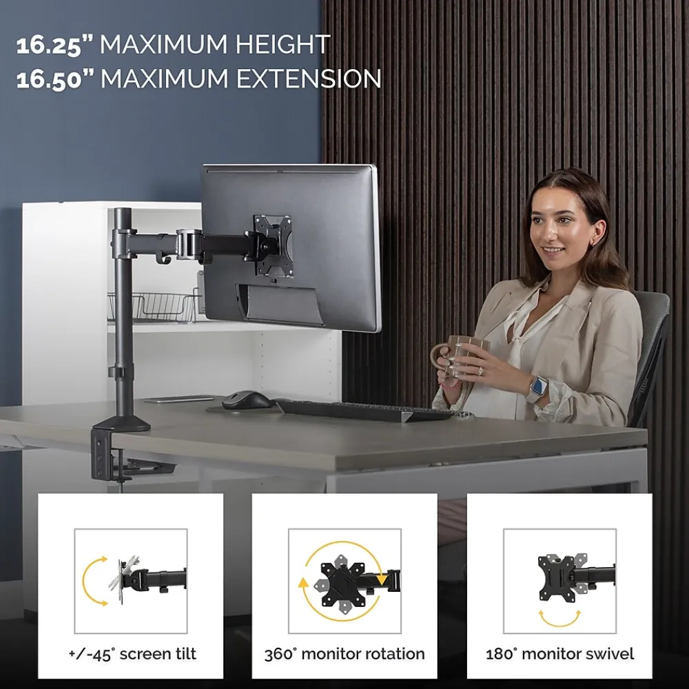 Discount Fellowes Reflex Single Adjustable Arm, Up to 32" Monitor, Black (8502501)