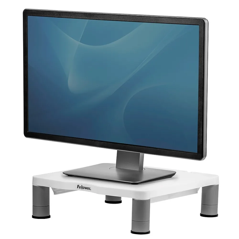 Online Fellowes Standard Adjustable Monitor Riser, Up to 32", Platinum (91712)