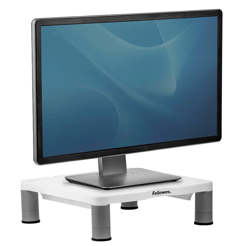 Online Fellowes Standard Adjustable Monitor Riser, Up to 32", Platinum (91712)