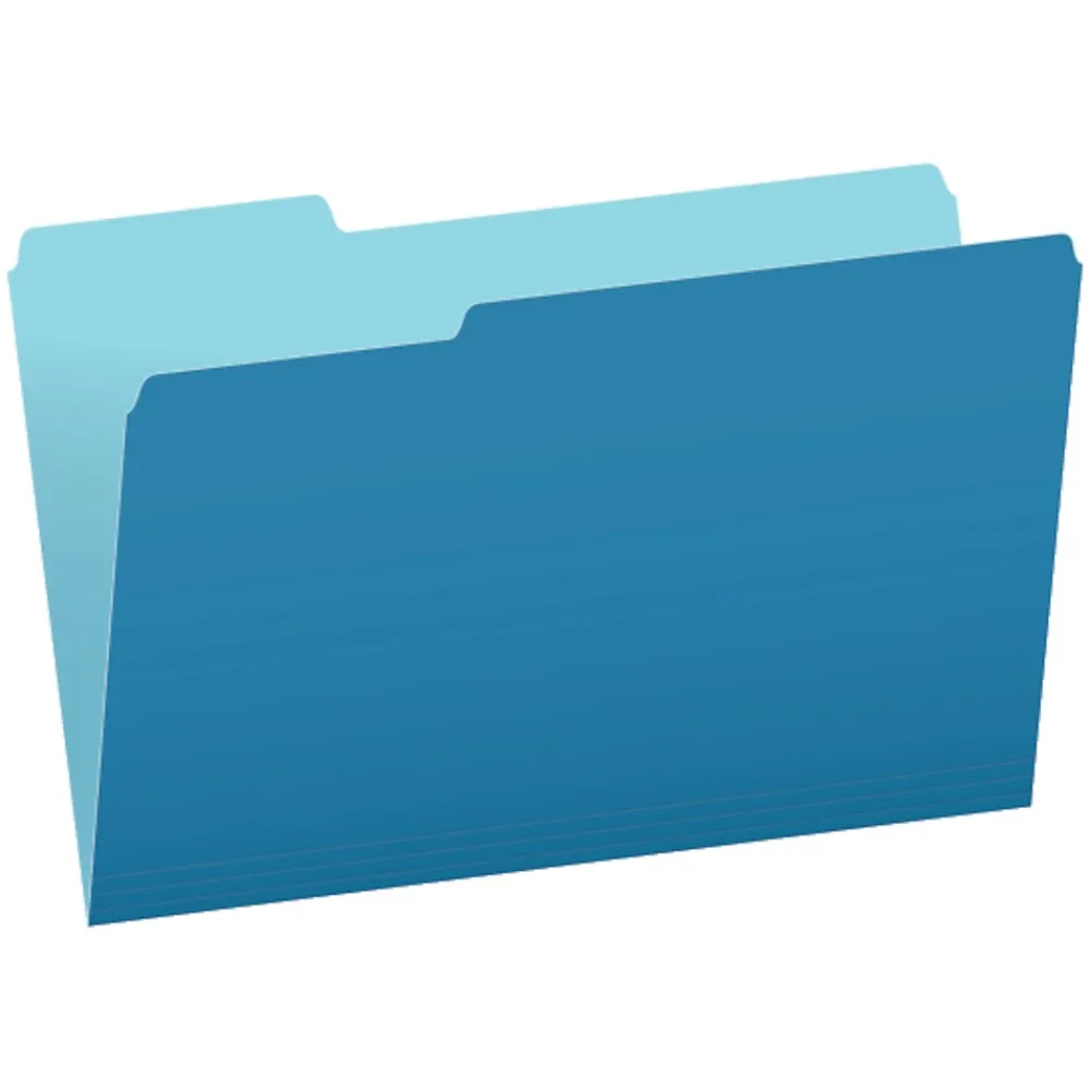File Folders|Pendaflex File Folders, Recycled, 2-Tone , Legal Size, Top Tab, 1/3 Cut, 100/Box Blue