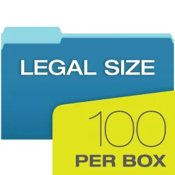 File Folders|Pendaflex File Folders, Recycled, 2-Tone , Legal Size, Top Tab, 1/3 Cut, 100/Box Blue
