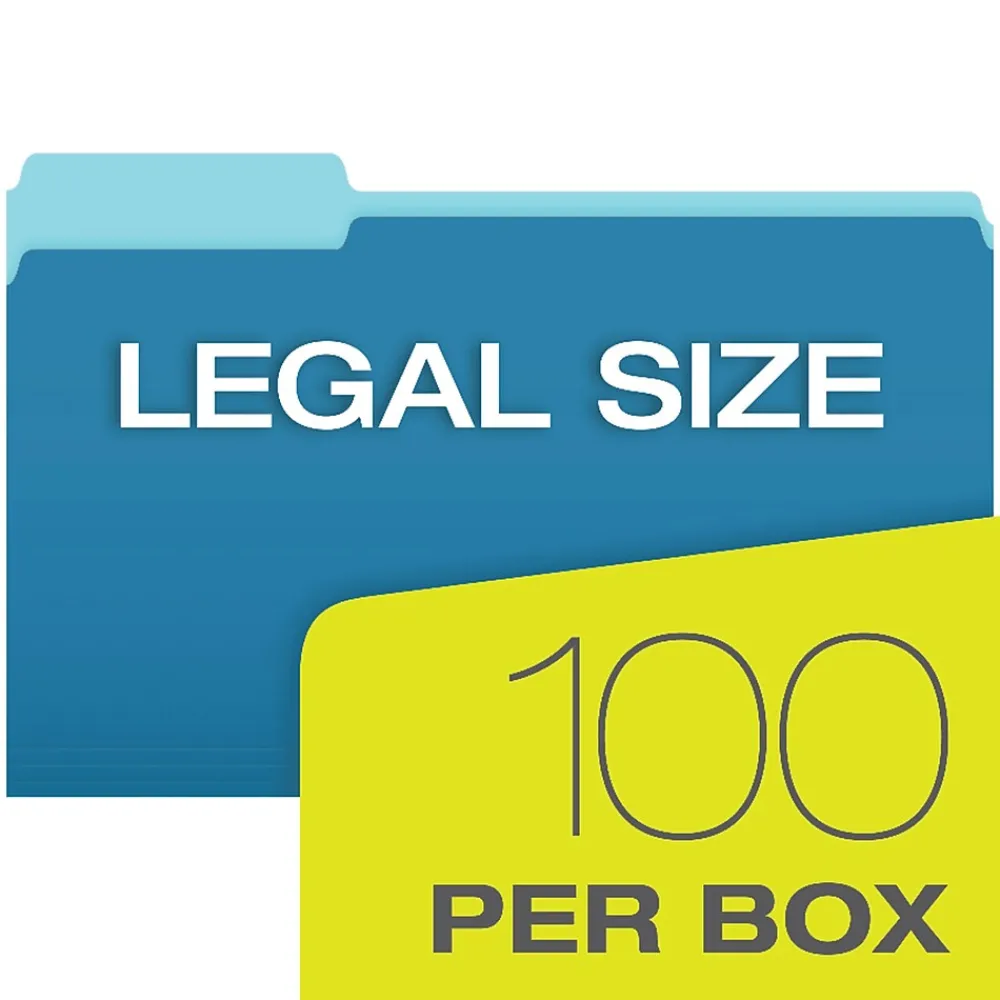 File Folders|Pendaflex File Folders, Recycled, 2-Tone , Legal Size, Top Tab, 1/3 Cut, 100/Box Blue