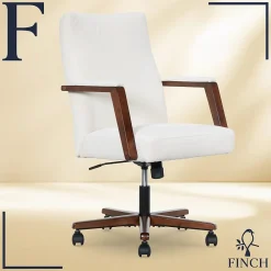 Office Chairs*Finch NEO ONE Ergonomic Velvet Fabric/Wood Swivel Executive Chair, Cream (52304-CRM)