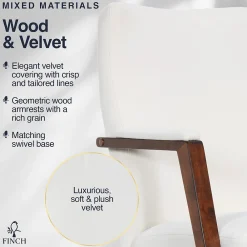 Office Chairs*Finch NEO ONE Ergonomic Velvet Fabric/Wood Swivel Executive Chair, Cream (52304-CRM)