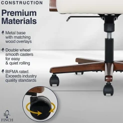 Office Chairs*Finch NEO ONE Ergonomic Velvet Fabric/Wood Swivel Executive Chair, Cream (52304-CRM)