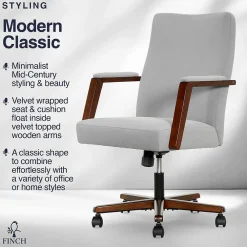 Office Chairs*Finch NEO ONE Ergonomic Velvet Fabric/Wood Swivel Executive Chair, Gray (52304-GRY)