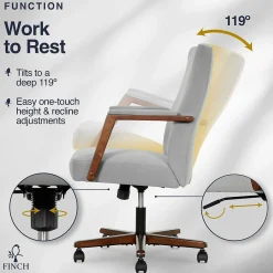 Office Chairs*Finch NEO ONE Ergonomic Velvet Fabric/Wood Swivel Executive Chair, Gray (52304-GRY)