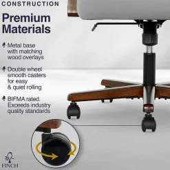 Office Chairs*Finch NEO ONE Ergonomic Velvet Fabric/Wood Swivel Executive Chair, Gray (52304-GRY)