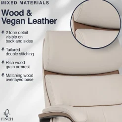 Office Chairs*Finch NEO TWO Ergonomic Vegan Leather/Wood Swivel Executive Chair, Cream (52373-CRM)