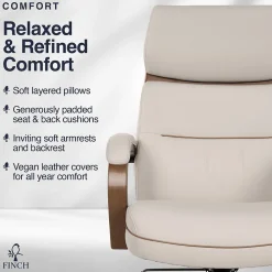 Office Chairs*Finch NEO TWO Ergonomic Vegan Leather/Wood Swivel Executive Chair, Cream (52373-CRM)