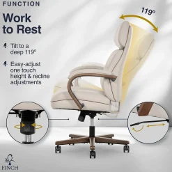 Office Chairs*Finch NEO TWO Ergonomic Vegan Leather/Wood Swivel Executive Chair, Cream (52373-CRM)