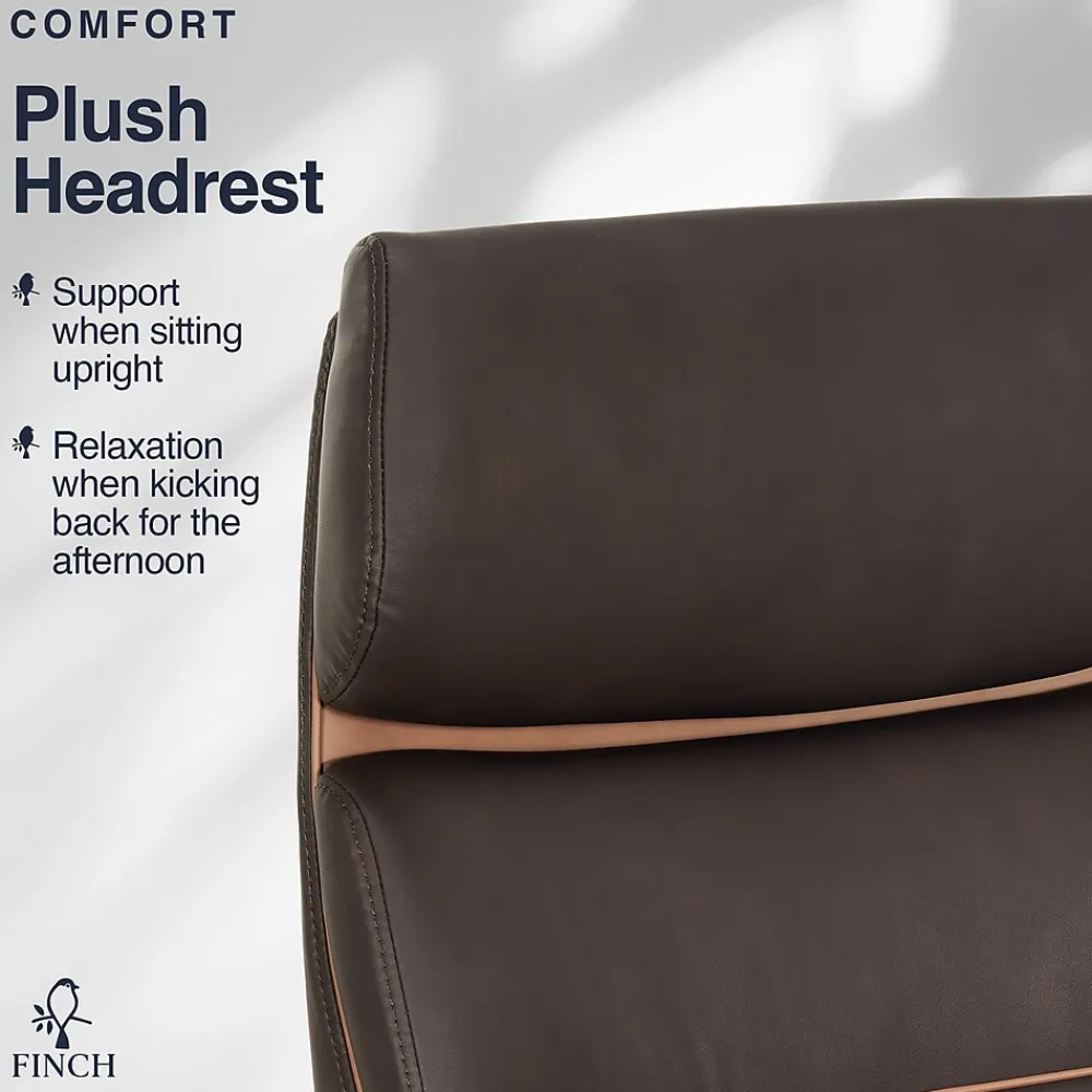 Office Chairs*Finch NEO TWO Ergonomic Vegan Leather/Wood Swivel Executive Chair, Brown (52373-BRN)