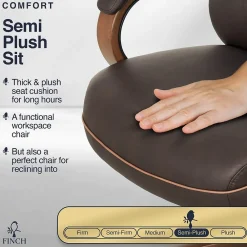 Office Chairs*Finch NEO TWO Ergonomic Vegan Leather/Wood Swivel Executive Chair, Brown (52373-BRN)