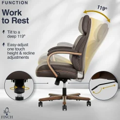 Office Chairs*Finch NEO TWO Ergonomic Vegan Leather/Wood Swivel Executive Chair, Brown (52373-BRN)