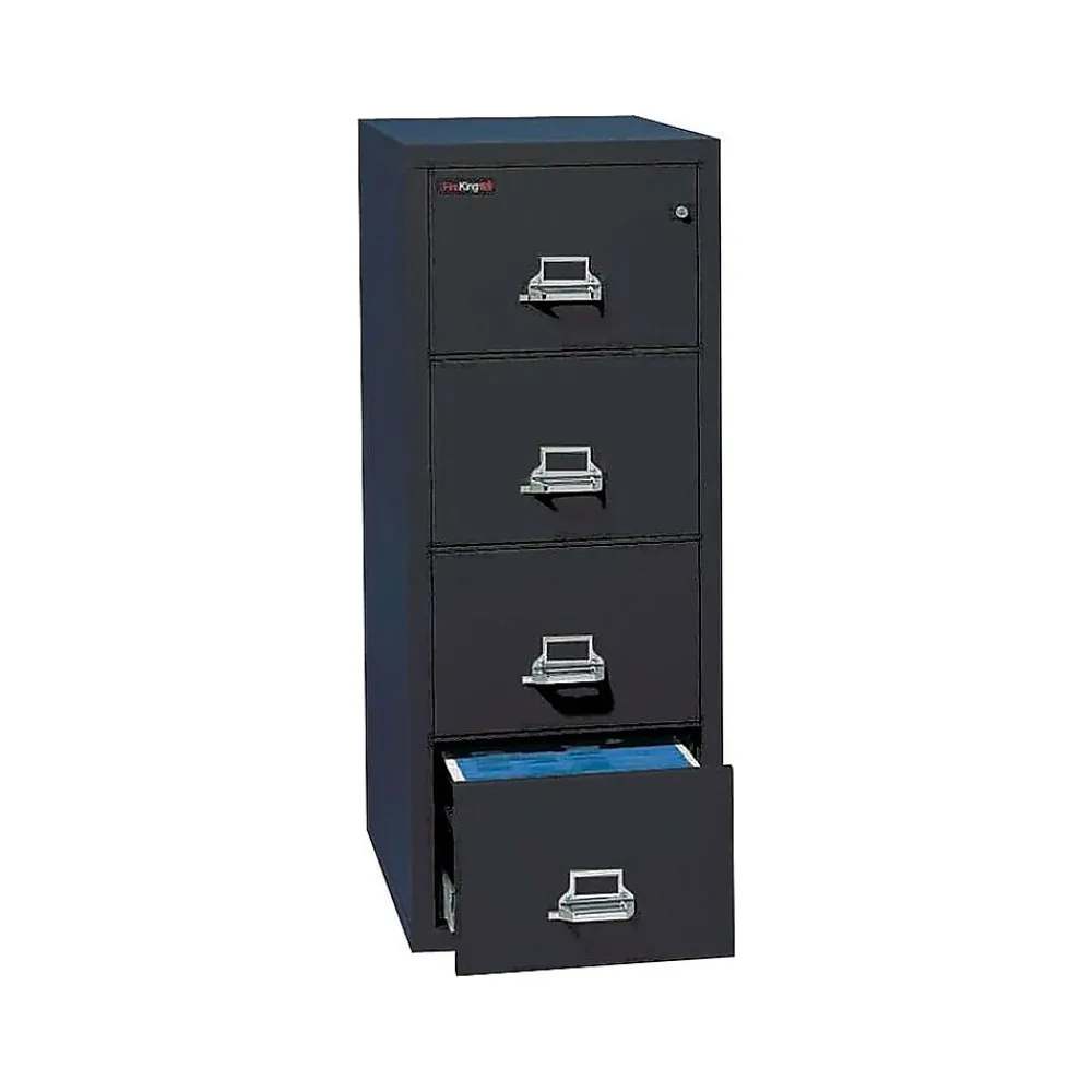 File Cabinets*FireKing Classic 4-Drawer Vertical File Cabinet, Fire Resistant, Letter, Black, 25.06"D (4-1825-CBL)
