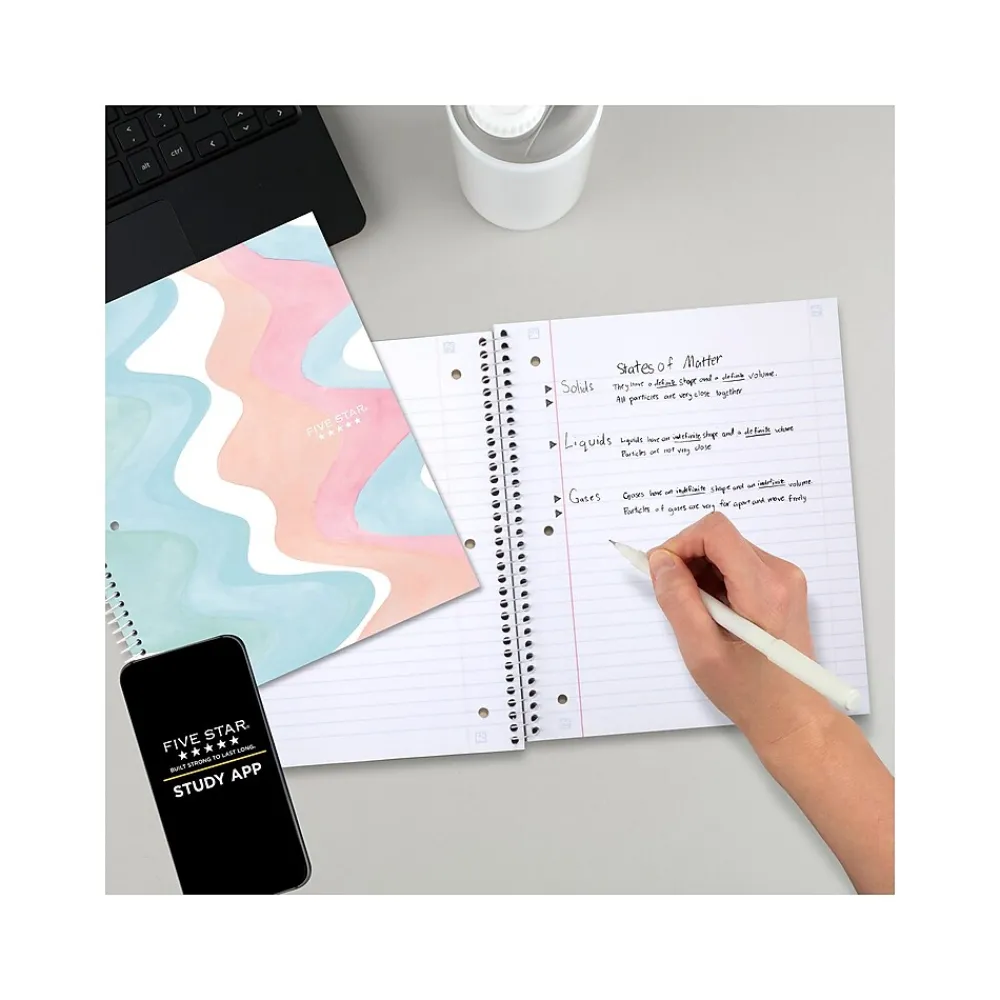 Subject Notebooks|Five Star Brushy Moves 1-Subject Notebooks, 8.5" x 11", Wide-Ruled, 80 Sheets, Assorted Colors, 2/Pack (930060)