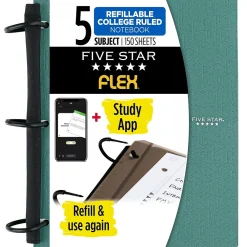 Subject Notebooks|Five Star Flex 5-Subject Subject Notebooks, 8.5" x 11", College Ruled, 150 Sheets, Green (08128)