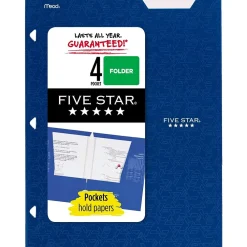 Pocket Folders|Five Star 4-Pocket Laminated Folder, Assorted Colors (33106)