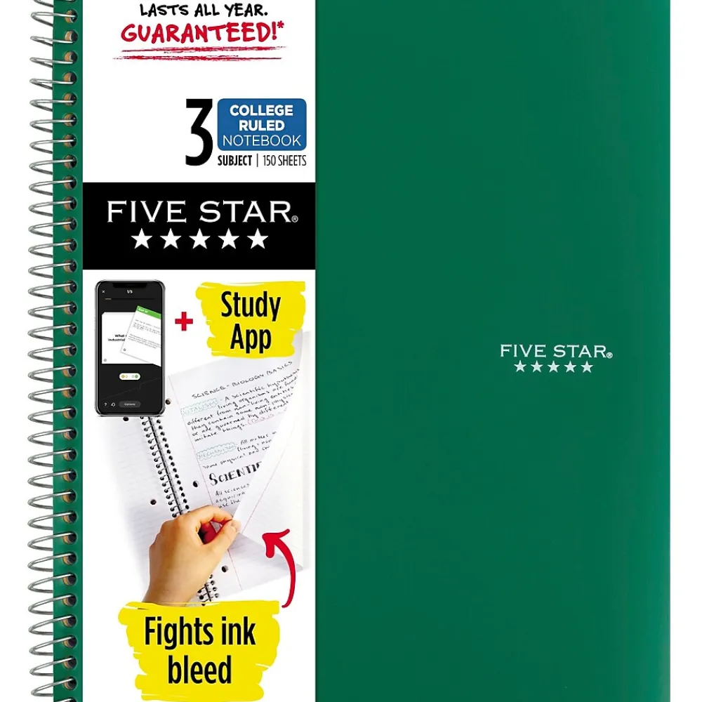 Subject Notebooks|Five Star 3-Subject Notebooks, 8.5" x 11", College Ruled, 150 Sheets (06050/06210) Assorted