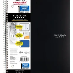 Subject Notebooks|Five Star 1-Subject Notebook, 8.5" x 11", College Ruled, 100 Sheets, (72057) Black