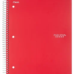 Subject Notebooks|Five Star 3-Subject Wirebound Notebook, 8-1/2" x 11", College Ruled, 150 Sheets, (72065) Red
