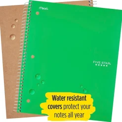 Subject Notebooks|Five Star ® Wirebound Notebook, 1-Subject Notebook, 8.5" x 11", College Ruled, 100 Sheets, (72055) Green
