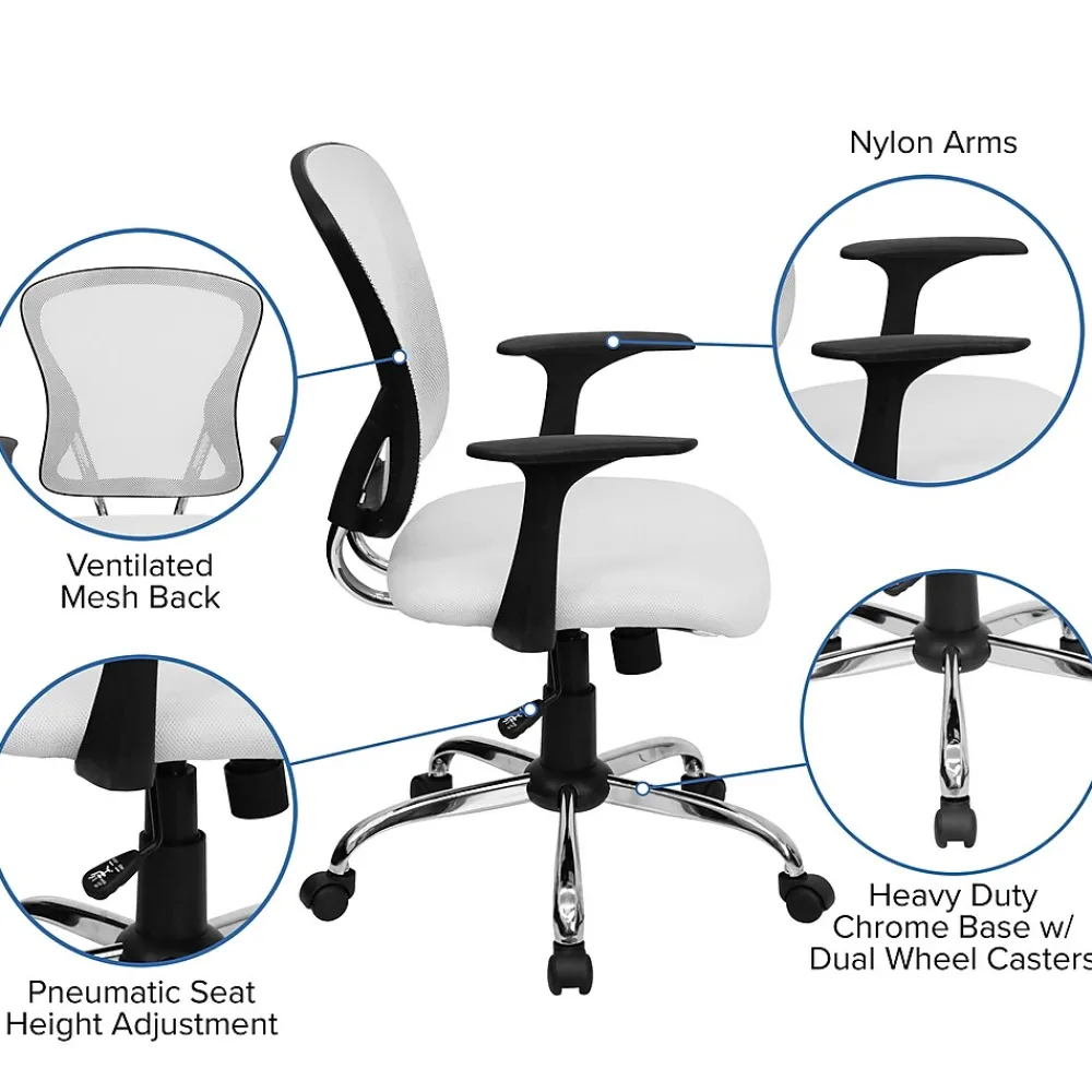 Office Chairs*Flash Furniture Alfred Ergonomic Mesh Swivel Mid-Back Task Office Chair, White (H8369FWHT)