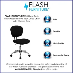 Office Chairs*Flash Furniture Beverly Armless Ergonomic Mesh Swivel Mid-Back Padded Task Office Chair, Black (H2376FBK)
