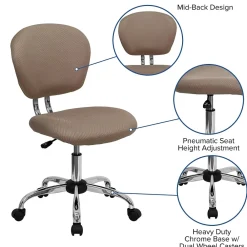 Office Chairs*Flash Furniture Beverly Armless Ergonomic Mesh Swivel Mid-Back Padded Task Office Chair, Coffee Brown (H2376FCOF)