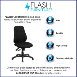 Office Chairs*Flash Furniture Brandy Armless Ergonomic Fabric Swivel Mid-Back Task Office Chair, Black (BT90297M)