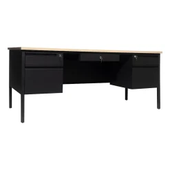 Office Desks*Flash Furniture Cambridge 70"W Double Pedestal Desk, (GCMBLK180WOK) White Oak/Black