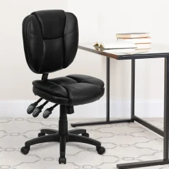 Office Chairs*Flash Furniture Caroline Armless Ergonomic LeatherSoft Swivel Mid-Back Multifunction Task Office Chair, Black (GO930FBKLEA)
