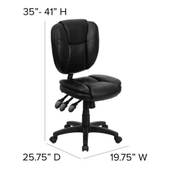 Office Chairs*Flash Furniture Caroline Armless Ergonomic LeatherSoft Swivel Mid-Back Multifunction Task Office Chair, Black (GO930FBKLEA)
