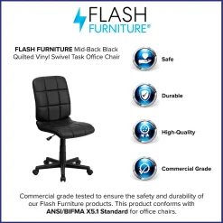 Office Chairs*Flash Furniture Clayton Armless Vinyl Swivel Mid-Back Quilted Task Office Chair, Black (GO16911BK)