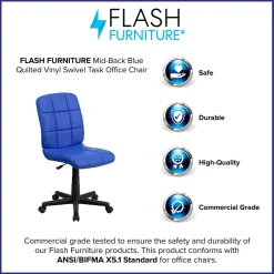 Office Chairs*Flash Furniture Clayton Armless Vinyl Swivel Mid-Back Quilted Task Office Chair, Blue (GO16911BLUE)