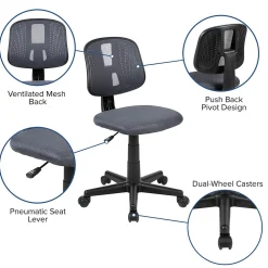 Office Chairs*Flash Furniture Flash Fundamentals Armless Ergonomic Mesh Swivel Mid-Back Task Office Chair, Gray (LF134GY)