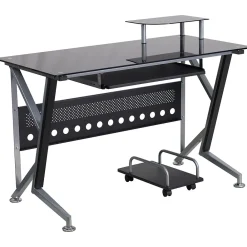 Computer Desks*Flash Furniture Glass Computer Desk with Pull-Out Keyboard Tray and CPU Cart, Black