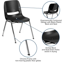 Folding & Stacking*Flash Furniture HERCULES Series Plastic Shell Stack Chair, Black/Chrome (RUT18BKCHR)