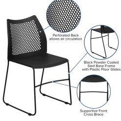 Folding & Stacking*Flash Furniture HERCULES Series Plastic Stack Chair with Air-Vent Back and Sled Base, Black (RUT498ABK)