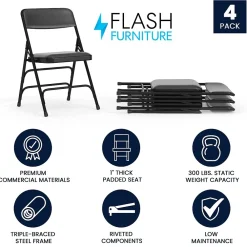 Folding & Stacking*Flash Furniture HERCULES Vinyl Upholstered Reception Chair, Black, 4/Pack (HA-MC309AV-BK-GG)