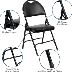 Folding & Stacking*Flash Furniture HERCULES™ Triple Braced Vinyl Armless Folding Chair, Black, 4/Pack (4HAMC705AV3BK)