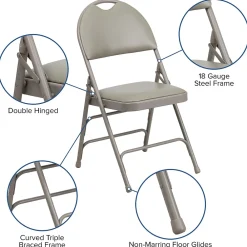 Folding & Stacking*Flash Furniture HERCULES™ Triple Braced Vinyl Armless Folding Chair, Gray, 4/Pack (4HAMC705AV3GY)